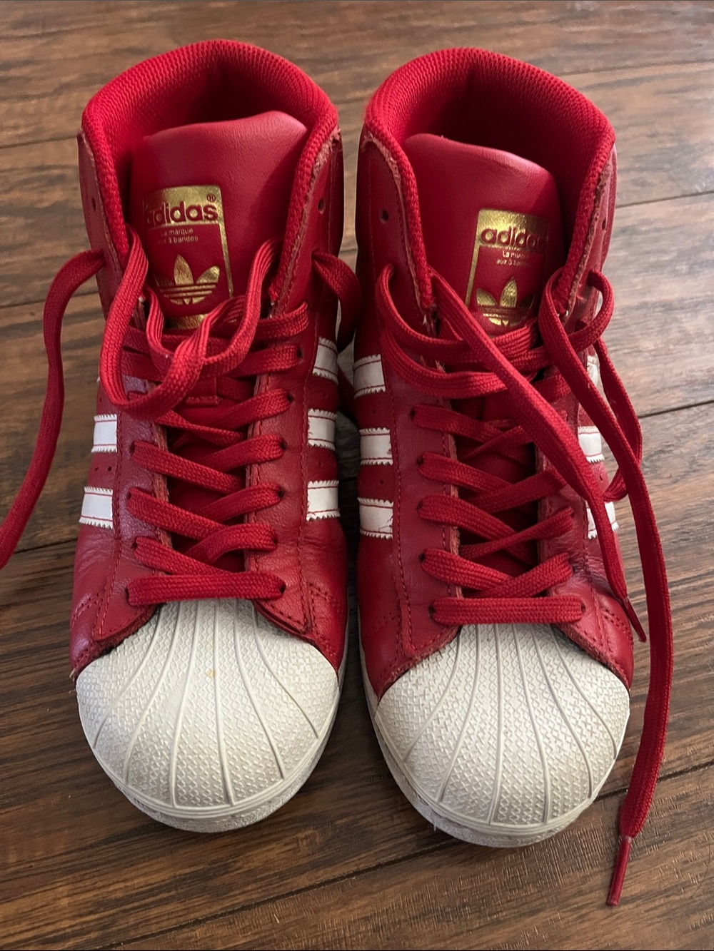 Adidas Original pro model Kids Red and White High-Top Sneakers size 5